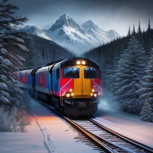 Hyperrealistic Train in Snowy Landscape