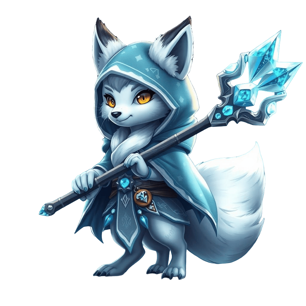 Majestic Chibi Fox Warrior in Frosty Regalia