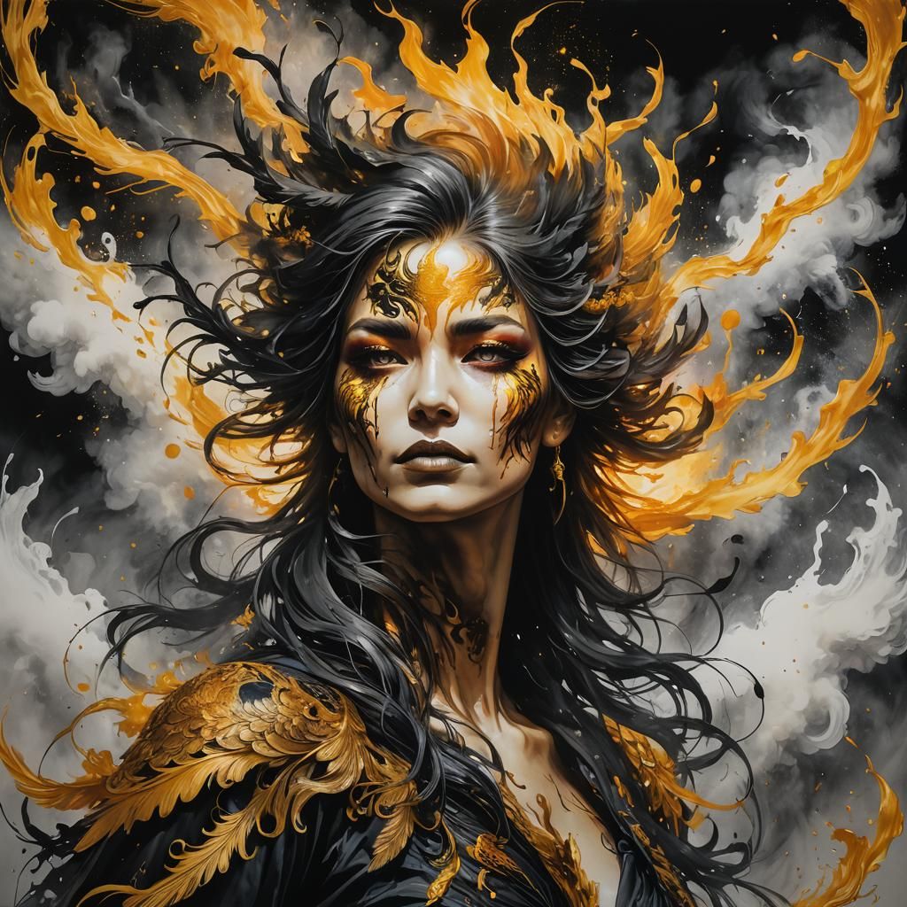 Phoenix Portrait in Calligraphy Ink and Smoke