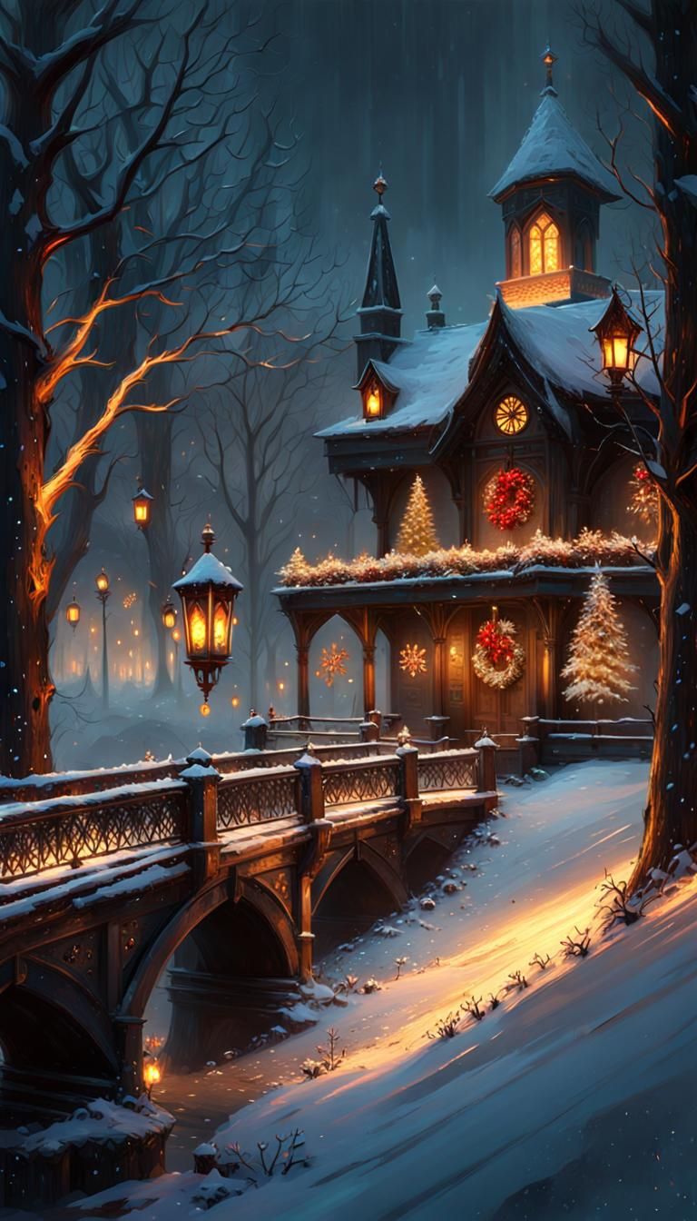 Gothic Christmas Snowflakes with Sparkling Fireflies