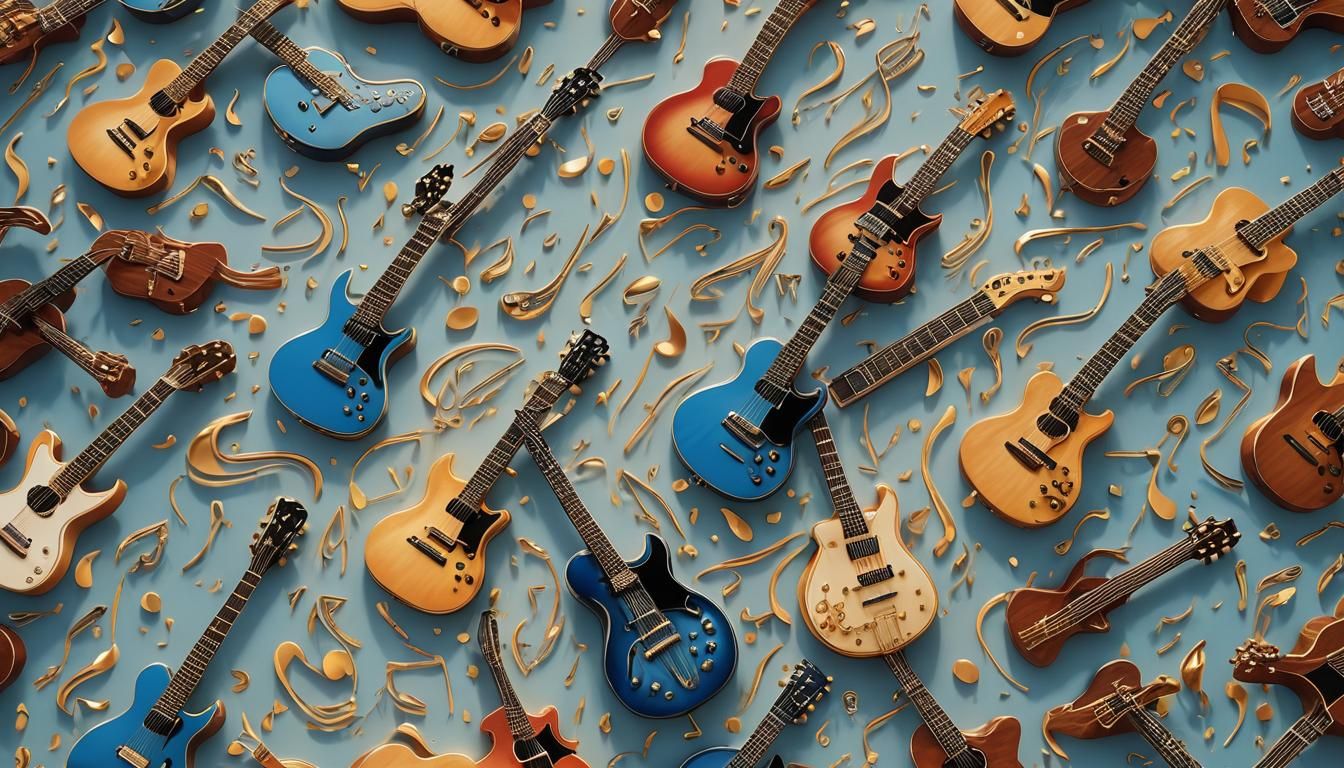 Guitars in Sunny Valley with Musical Notes, Unreal Engine