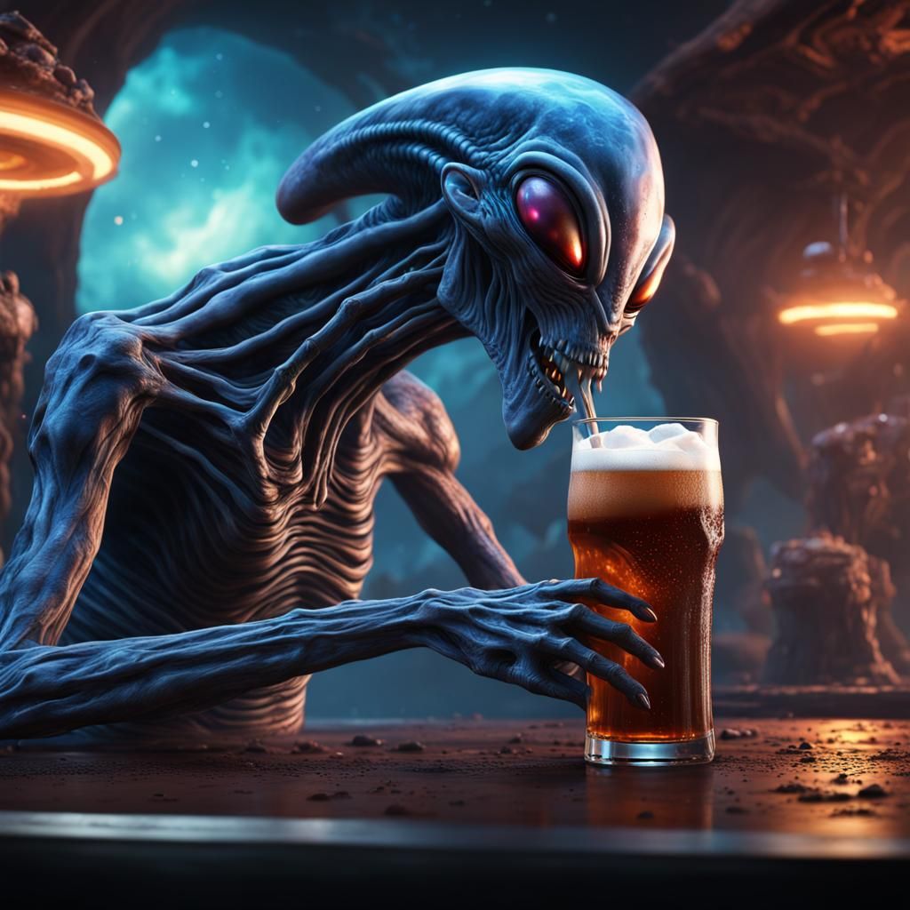 Alien Drinks Galaxy Root Beer: Digital Art