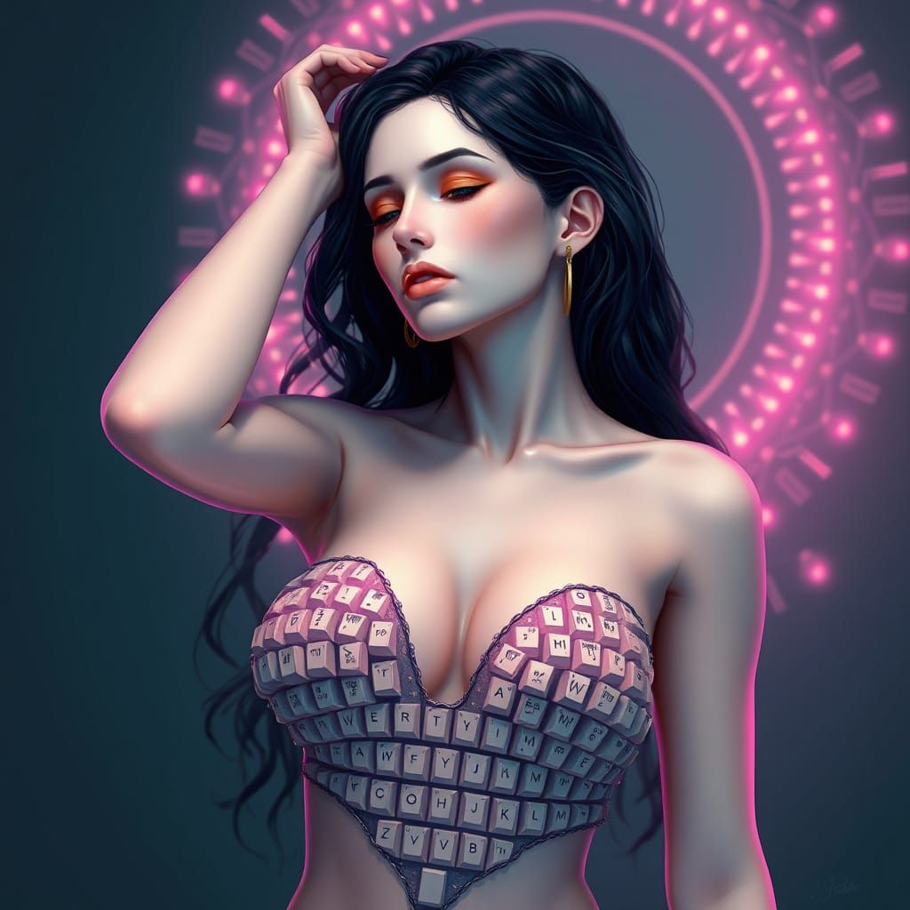 Keyboard Goddess in Digital Art Style