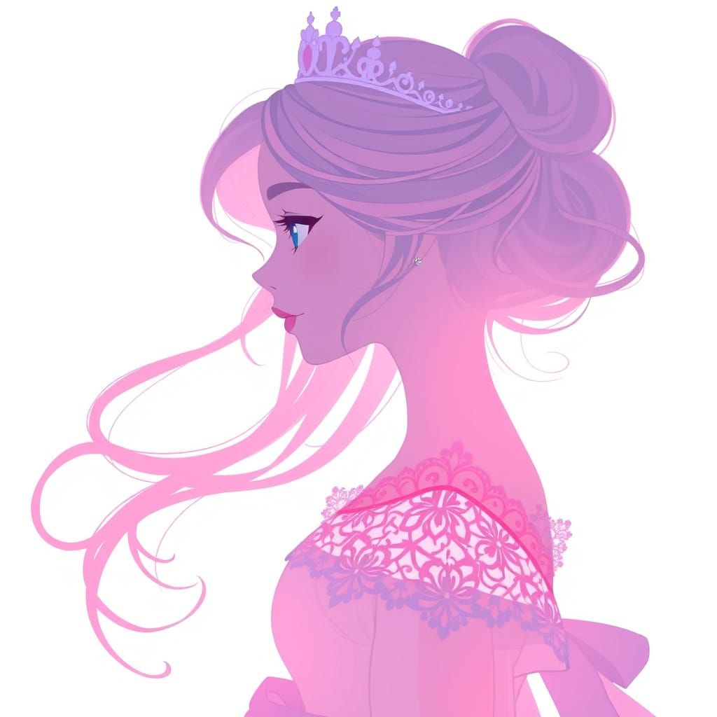 Anime Princess Silhouette in Vibrant Pink and Blue