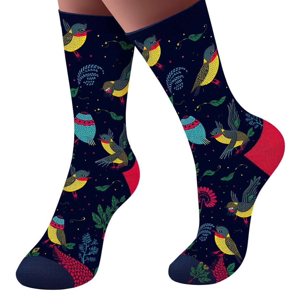 Whimsical Robot Swallows Tend Bioluminescent Gardens on Sock...