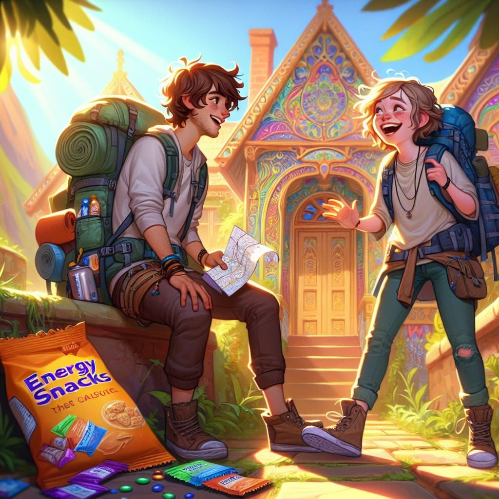 Diverse Friends Embark on Whimsical Adventure in Colorful An...