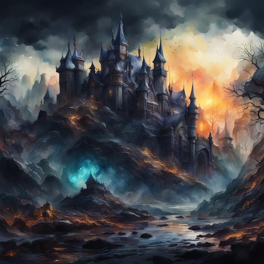 Dark Moody Watercolor Art with Mysterious Elements