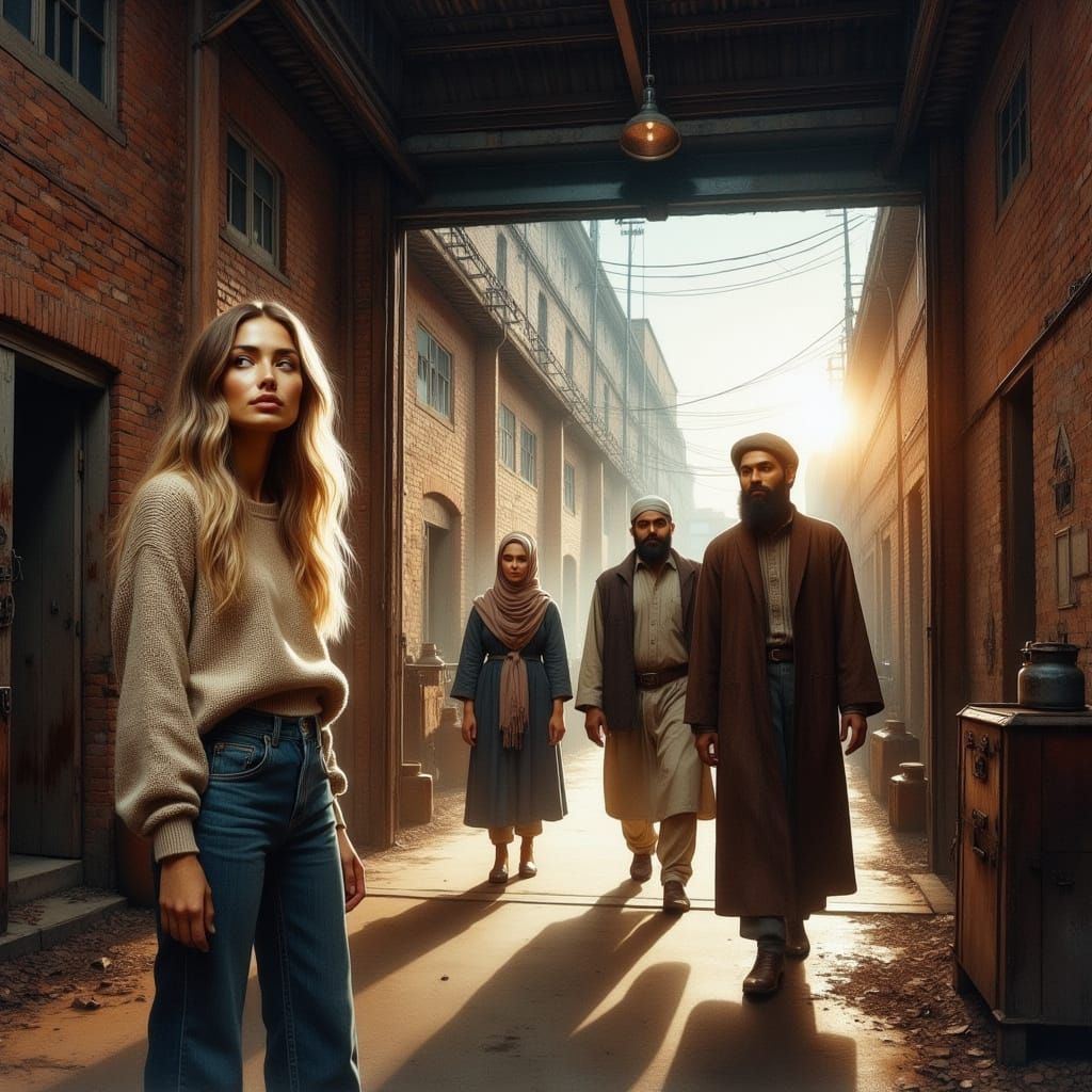 Woman Welcomes Diverse Group into a Cozy Warehouse