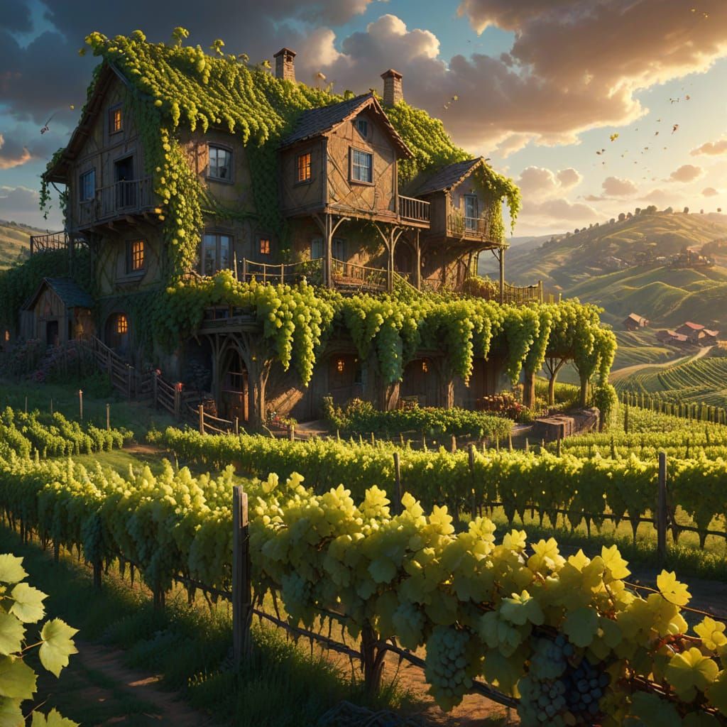 Surreal Vineyard Scene in Fantasy Concept Art Style