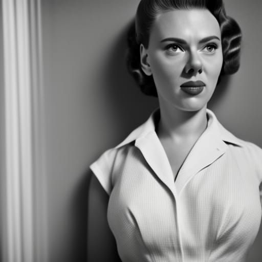 Scarlett Johansson as 1950s Housewife in Hyperrealistic B&W