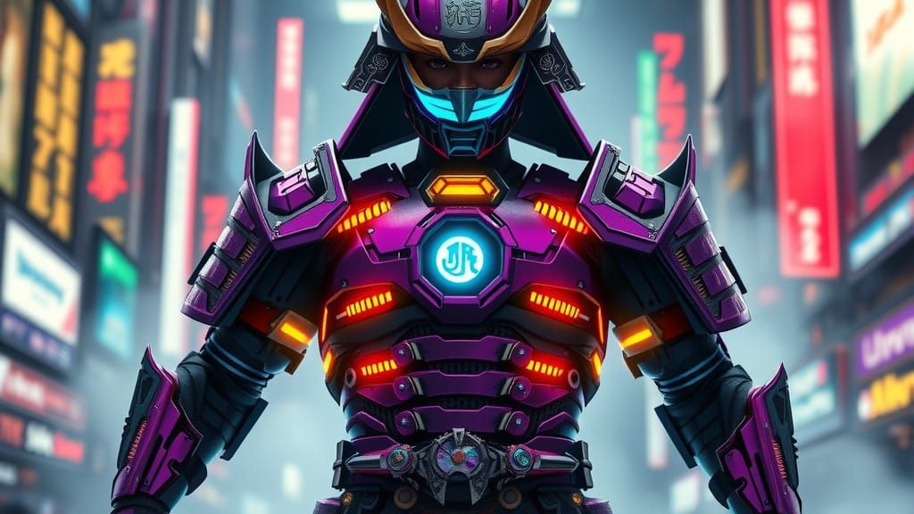 Cyber Samurai Warrior in Futuristic Cityscape