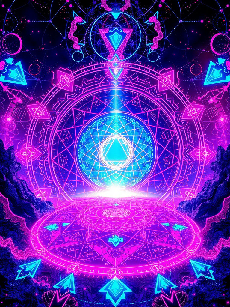 Ethereal Portal with Sacred Geometry in Synthwave Style