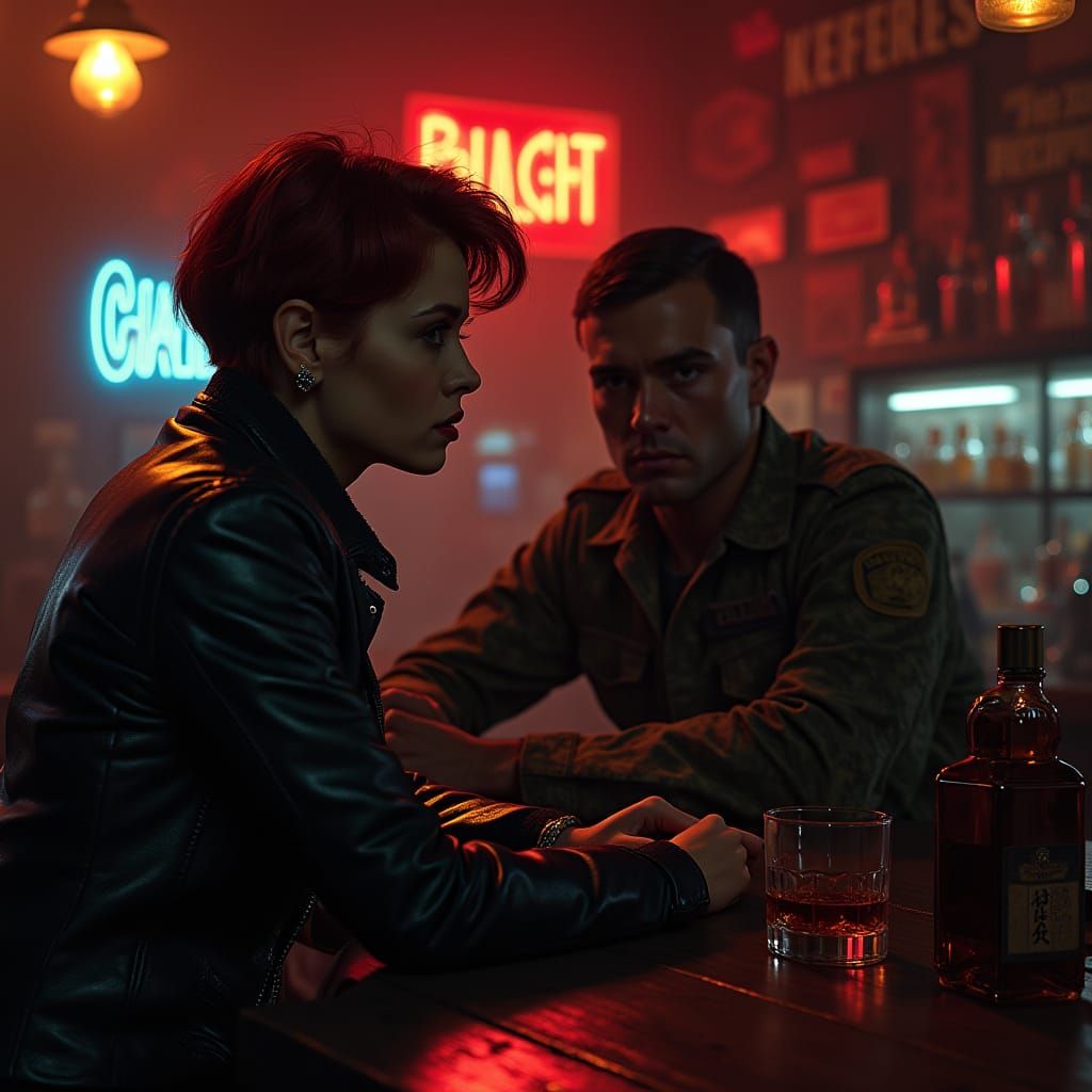 Auburn Haired Woman in Noir Bar Scene