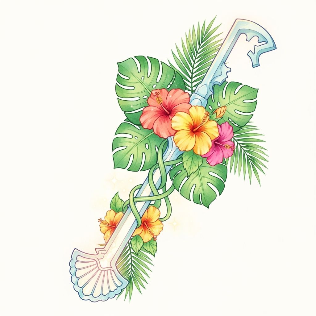 Tropical Keyblade with Soothing Glow and Floral Adornments