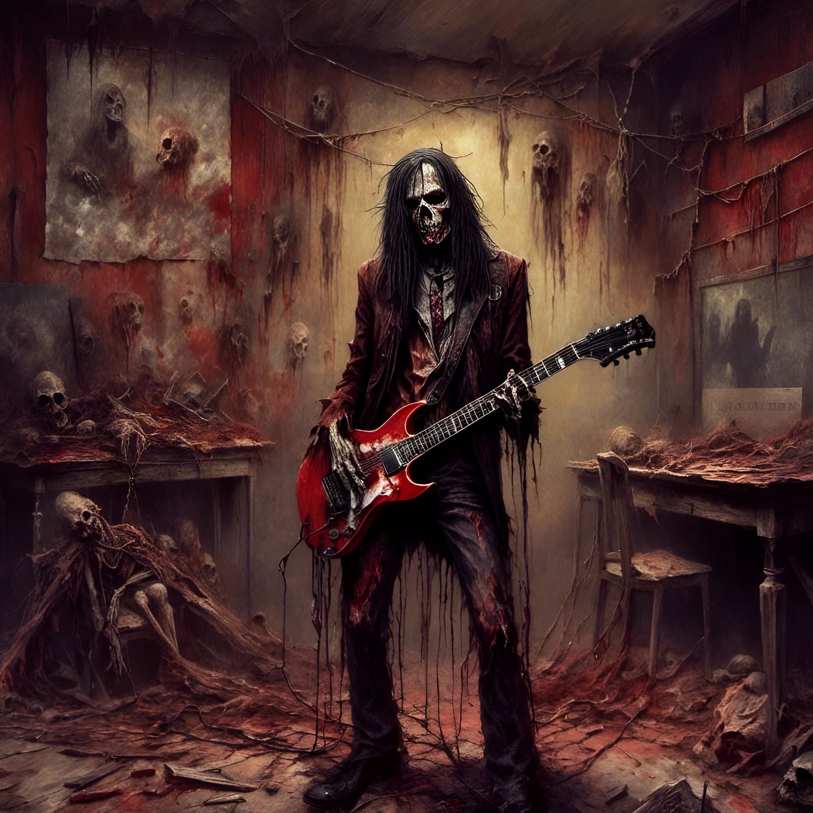 Zombie Rocker with Guitar in Creepy Magazine Style