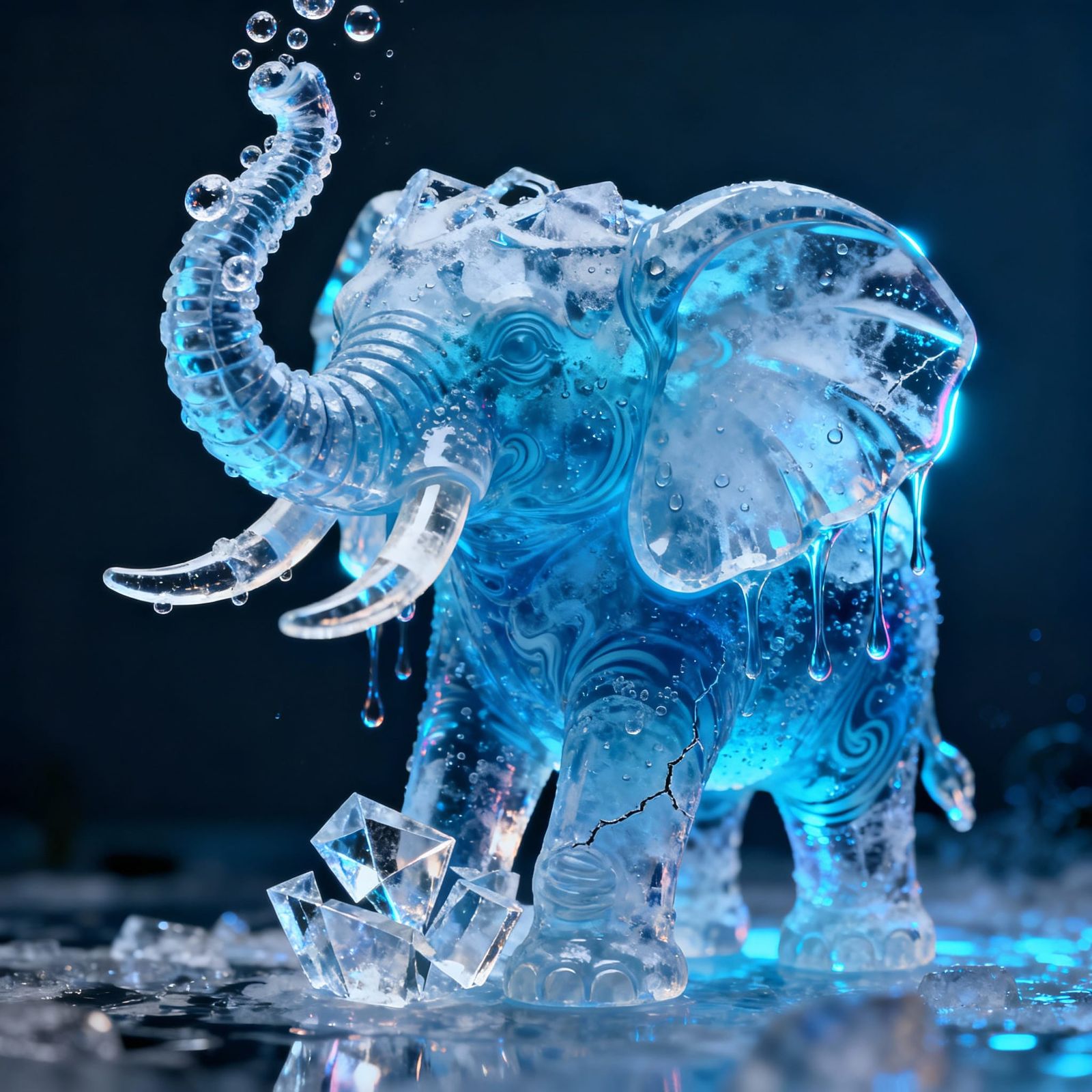 Elephant Made of Swirling Soda and Ice