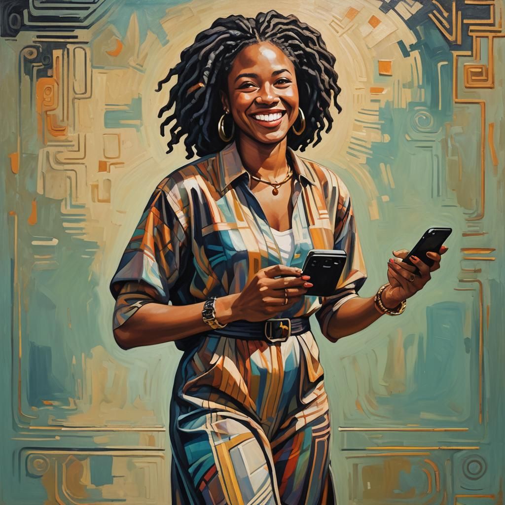 Art Deco Oil Painting of Woman in Uber