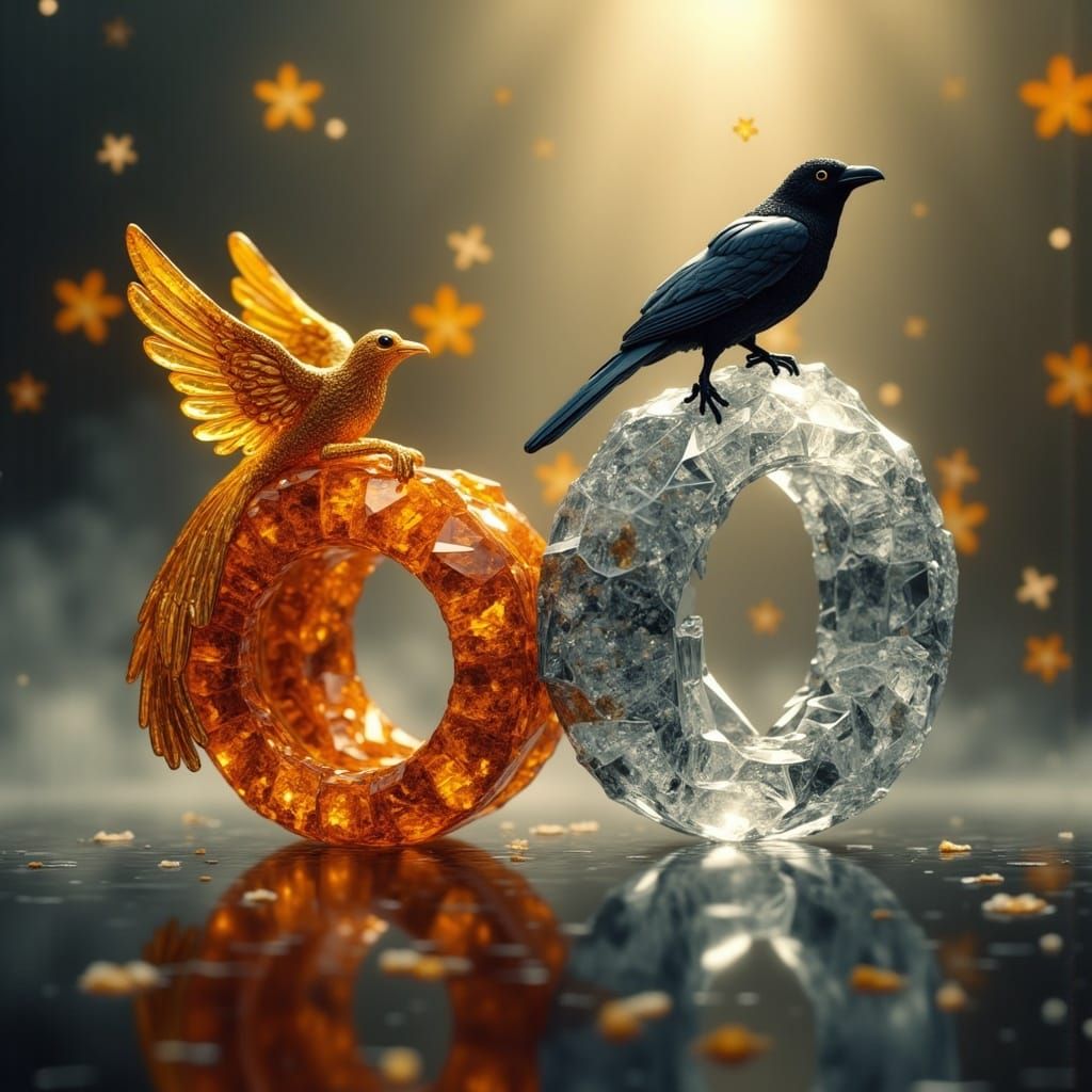 Crystal Wedding Rings with Dove and Crow