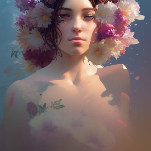 Diva Covered in Flowers: Hyperdetailed Concept Art Portrait