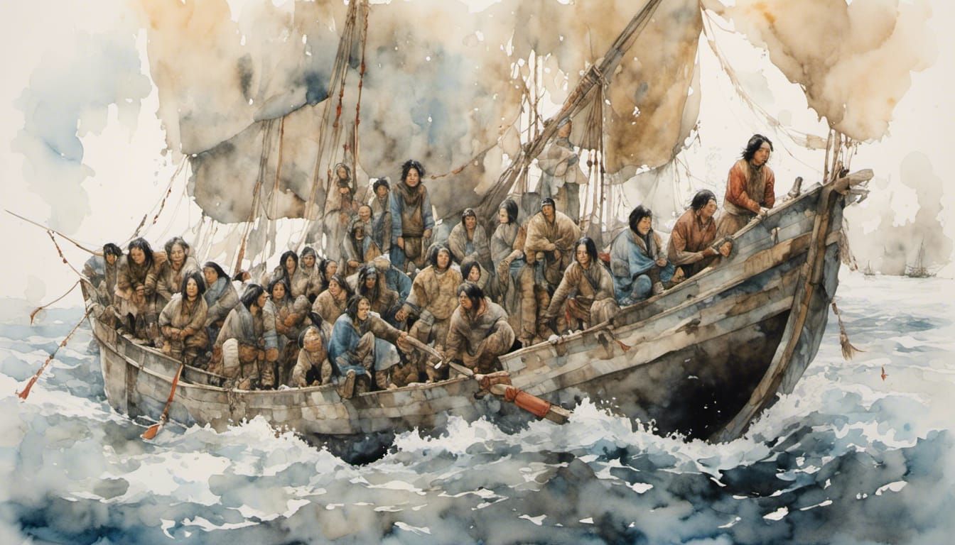 Bering Strait Crossing in Watercolour Style
