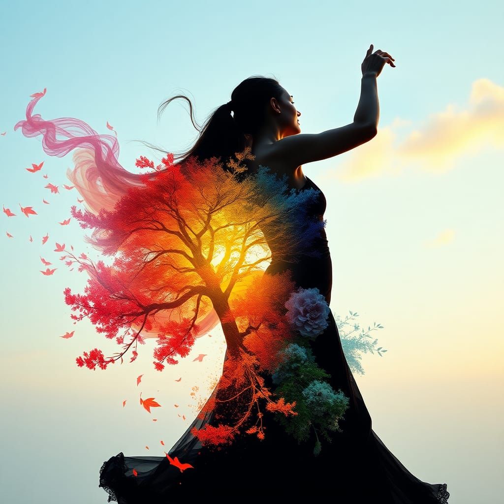 Four Seasons Dance: Matte Silhouette in Double Exposure