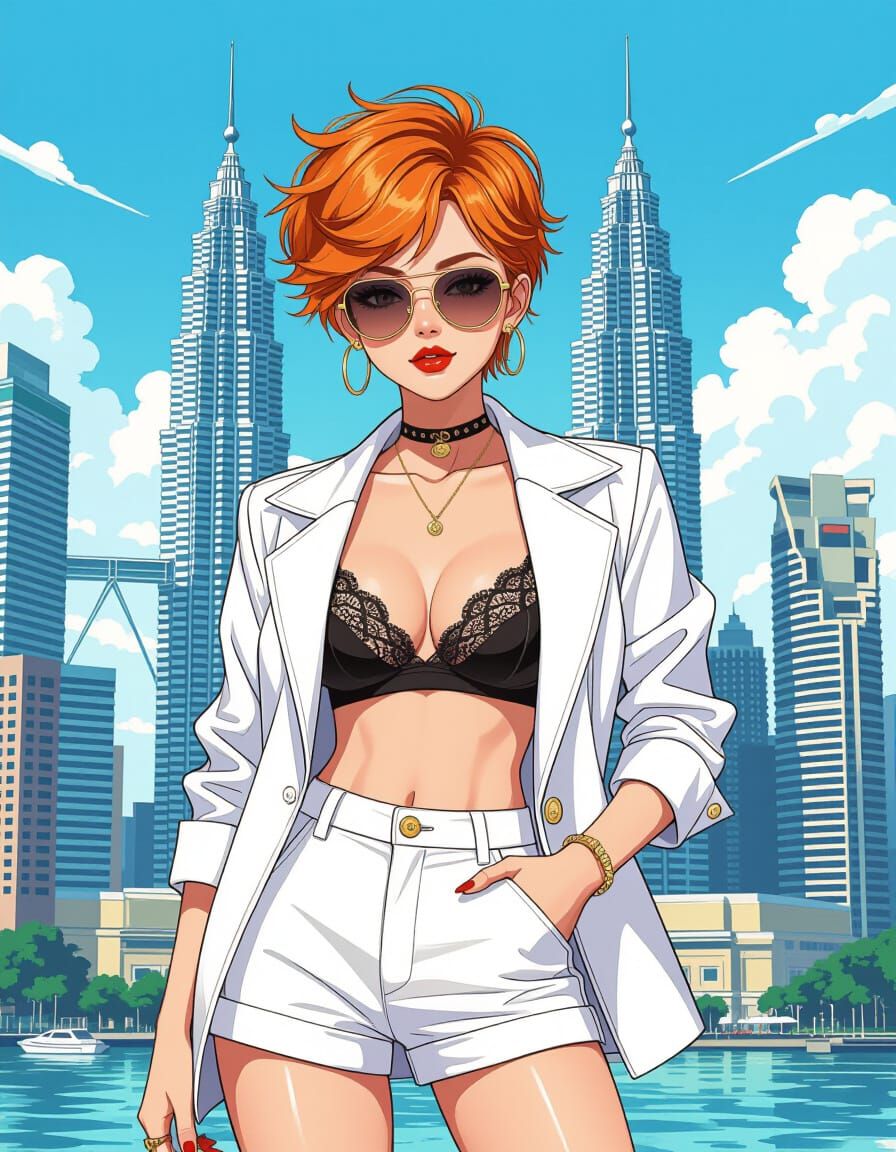 Manga Girl in Kuala Lumpur: Pop Art Digital Illustration