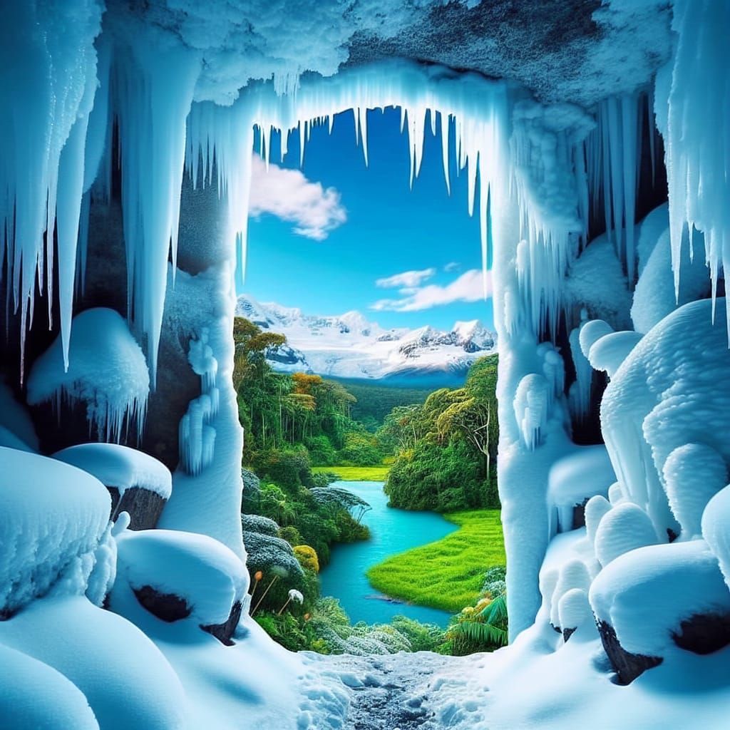 Magical Portal: Jungle View from Snowy Landscape