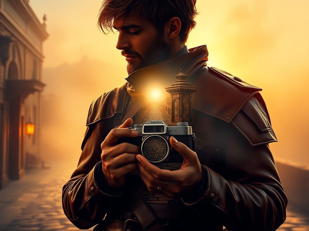 Fantasy Realism Painting of Traveler with Camera
