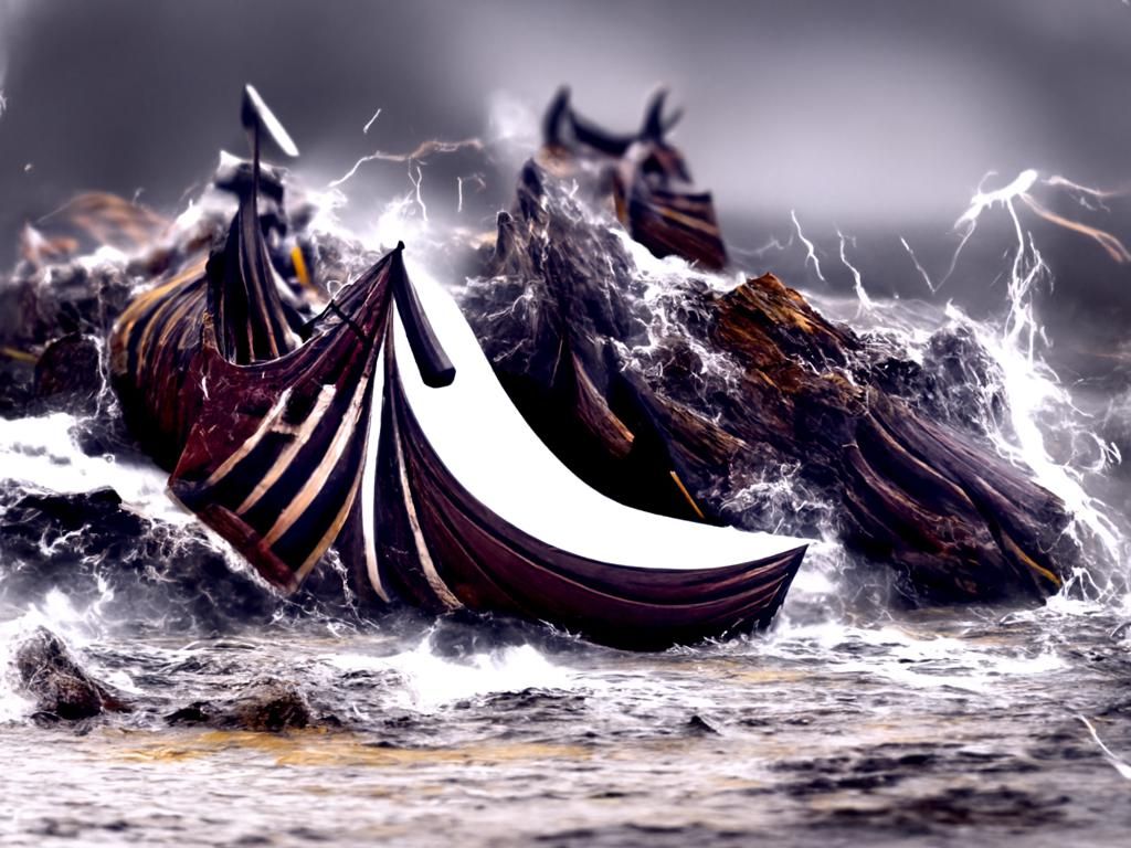 Viking Ships Seascape in Stormy Digital Art