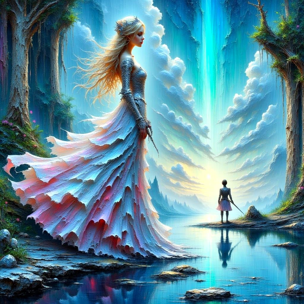 Ethereal Goddess Emerges from Lake, Sword in Hand, in a Brea...