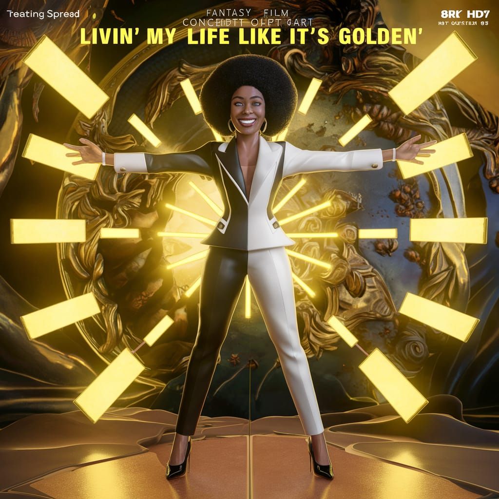 Golden Fantasy Film Poster: Radiant Woman in Lights