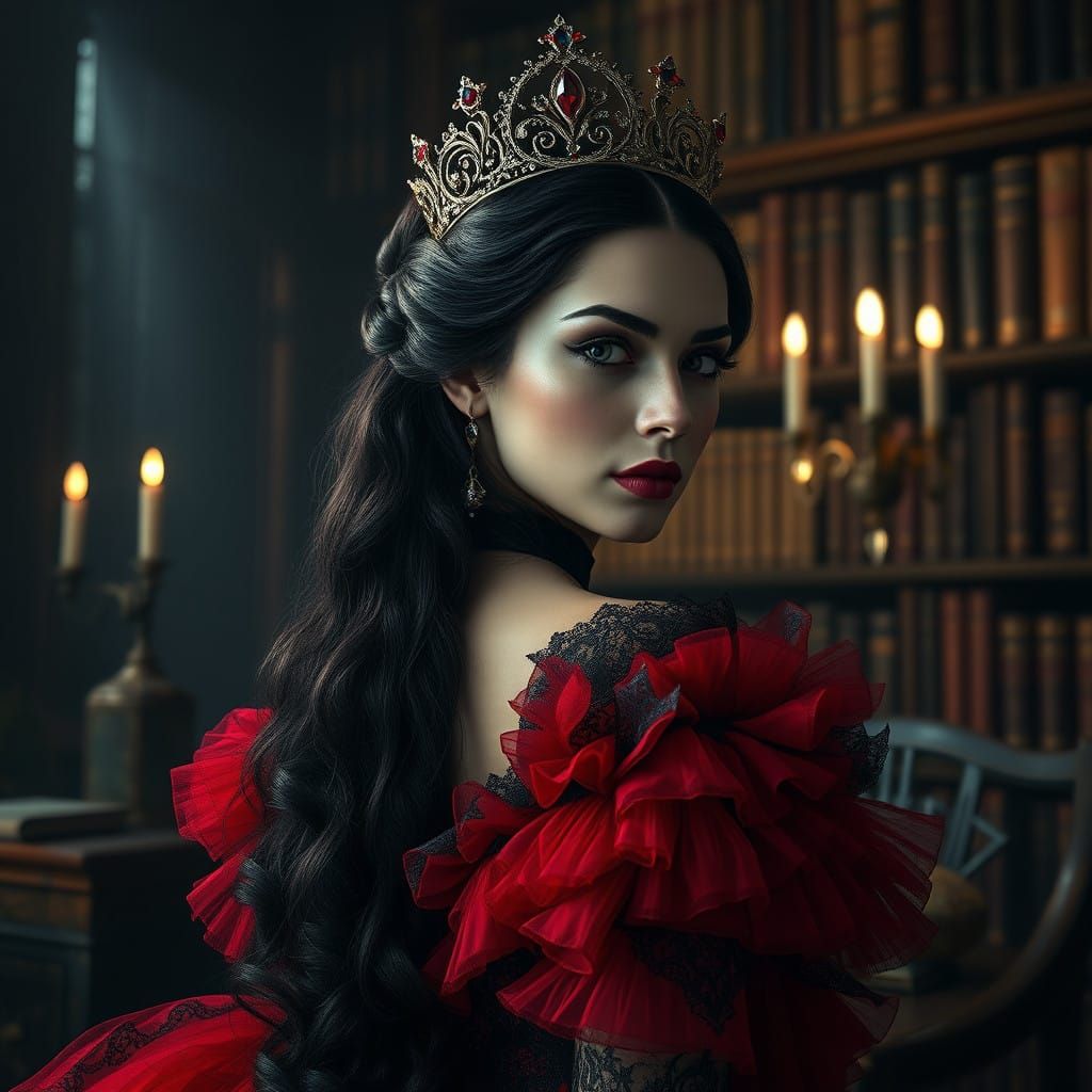 Eastern Queen Enthroned in Forgotten Library