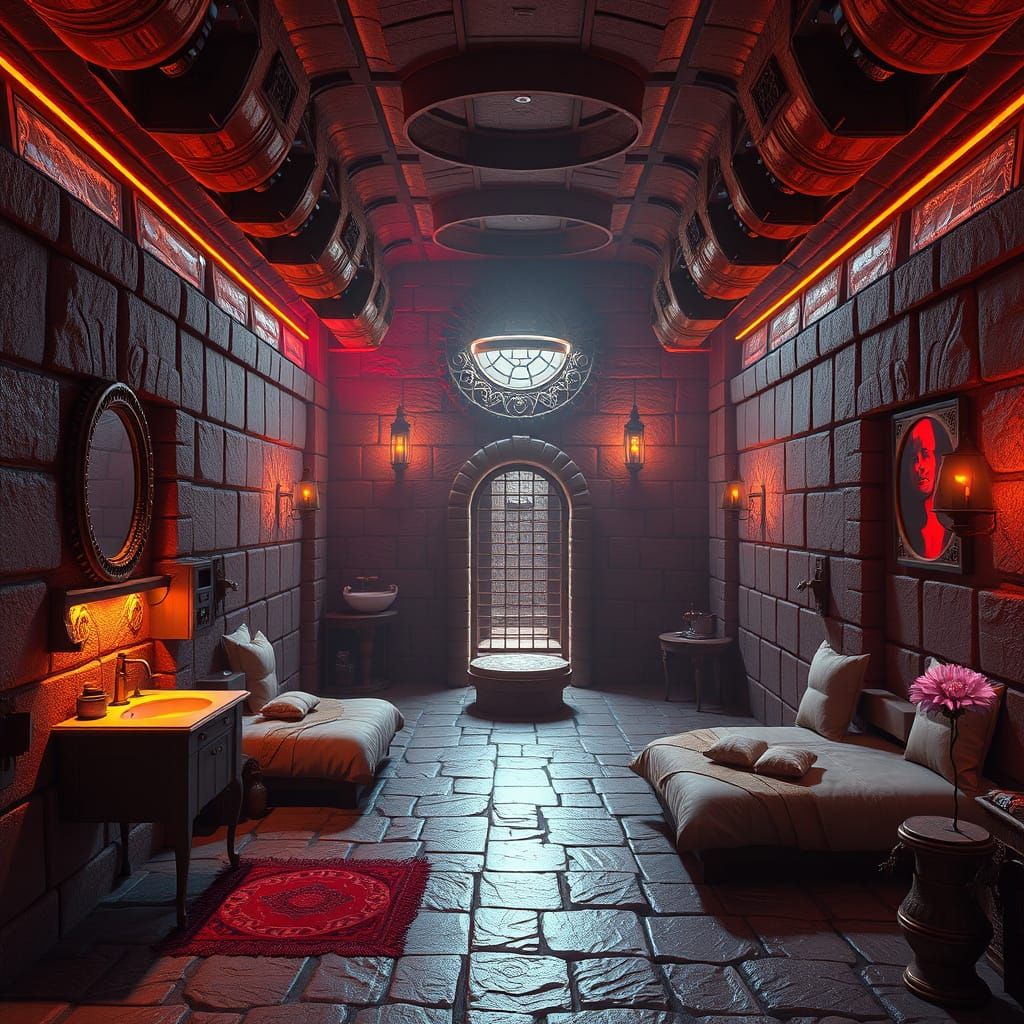 Majestic Tartarus Prison Cell in Digital Matte Painting Styl...