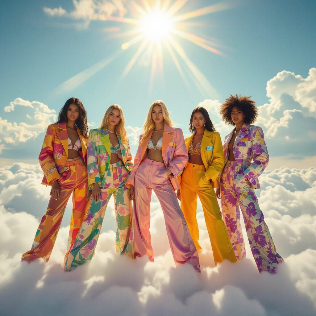 Diverse Models Showcase Vibrant Streetwear on Ethereal Cloud...