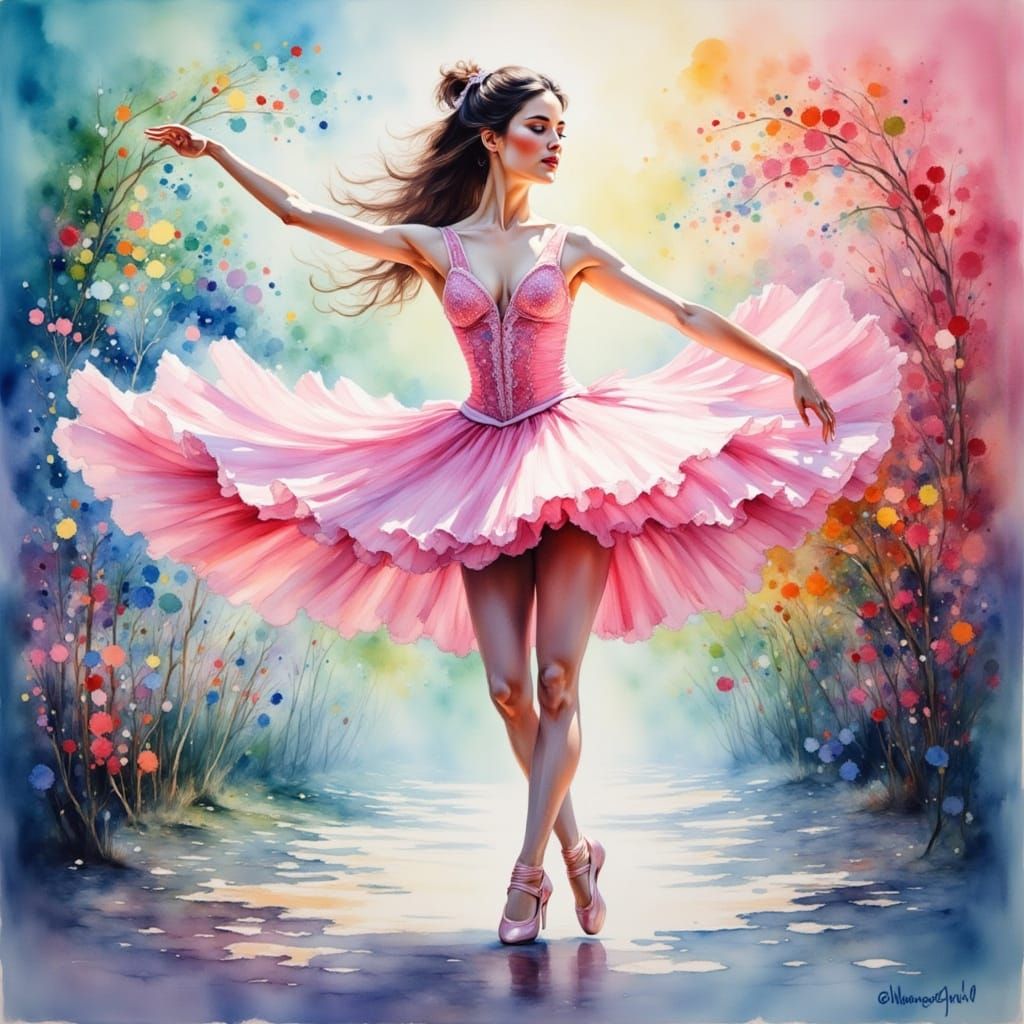 Ballerina Dances: Impressionistic Oil Painting in Triadic Co...