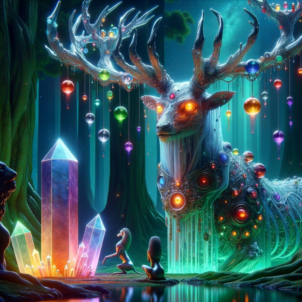 Mystical Elemental Stag Elk in a Magical Forest