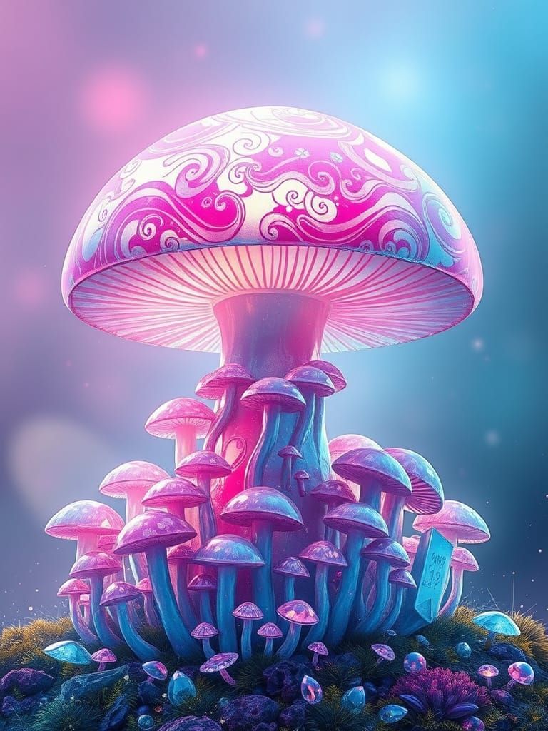 Ethereal Crystal Fungi in Vibrant Hues