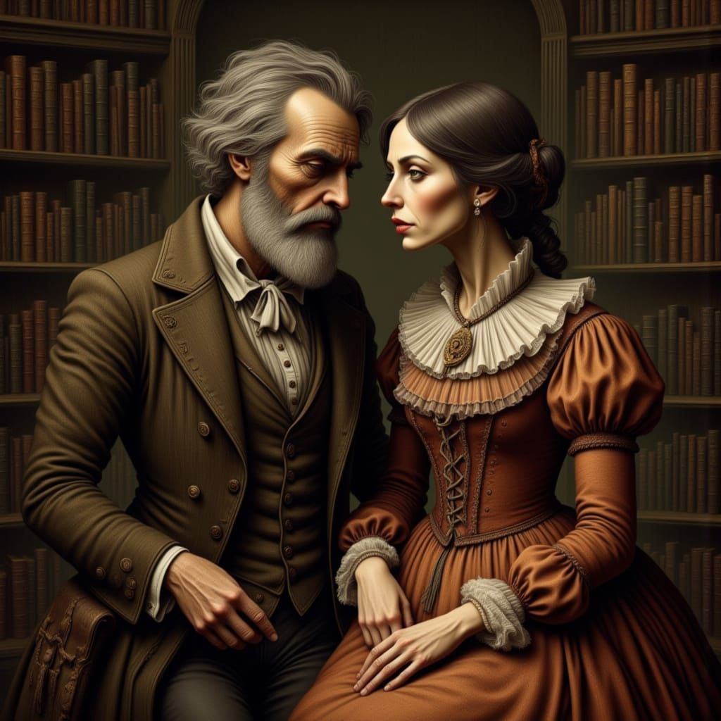 Elegant Couple in Warm Afternoon Study