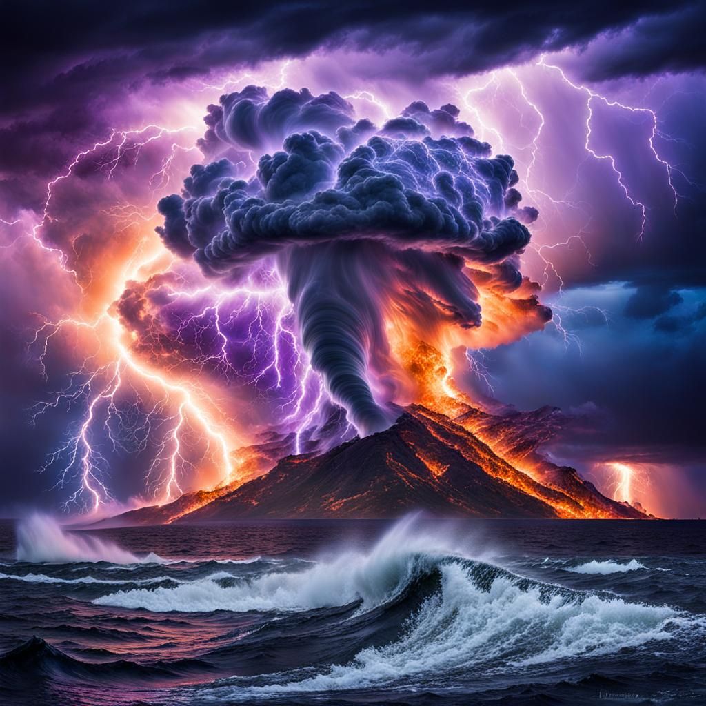 Volcano awakening under the storm