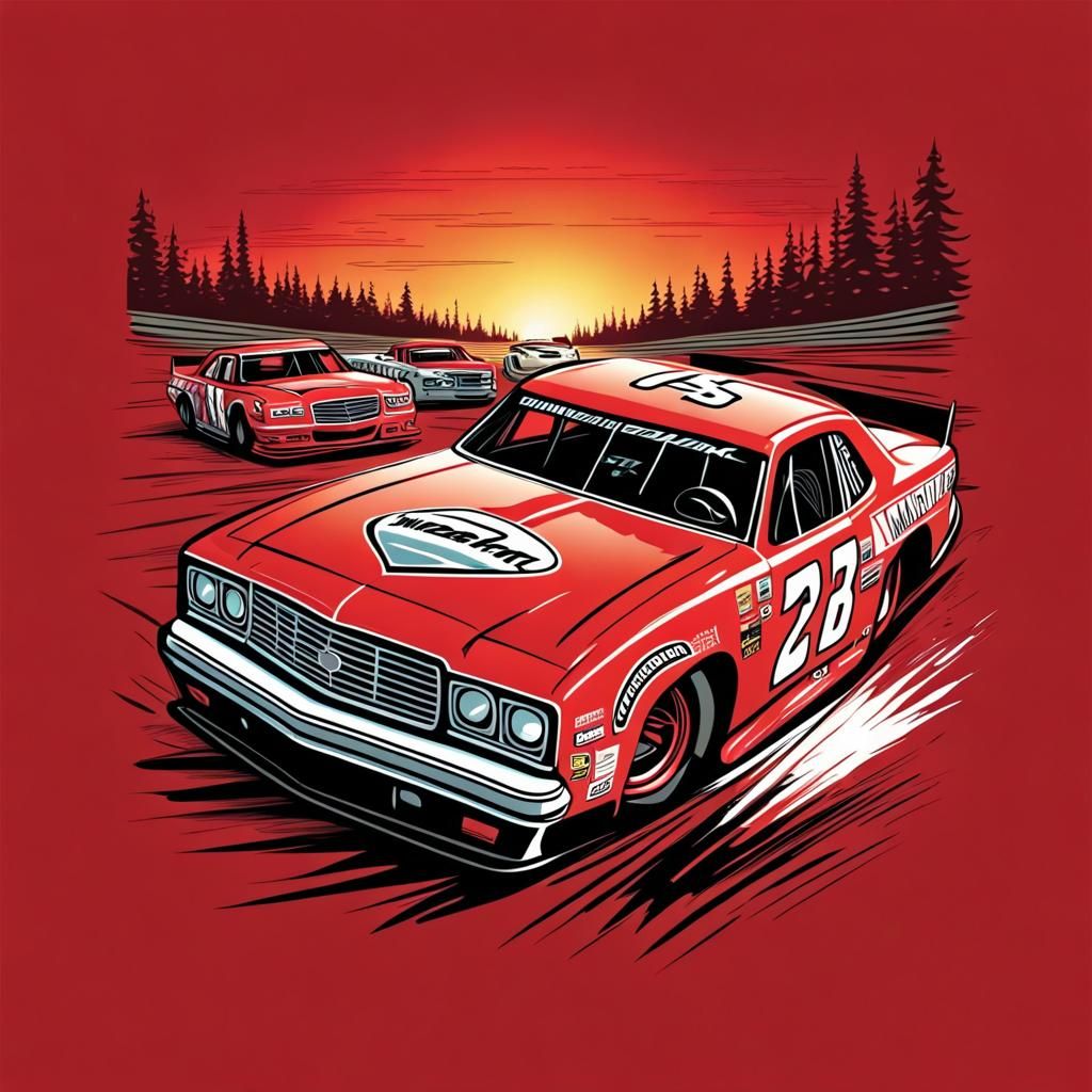 Red NASCAR Car T-Shirt Design in Comic Book Style