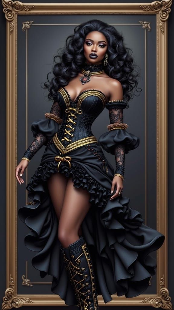 Ebony Woman in Gothic Steampunk Style, Digital Art