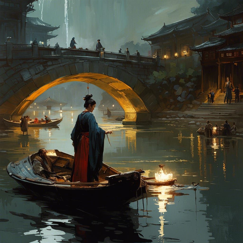 Floating Lanterns: A Soul's Journey in Detailed Illustration