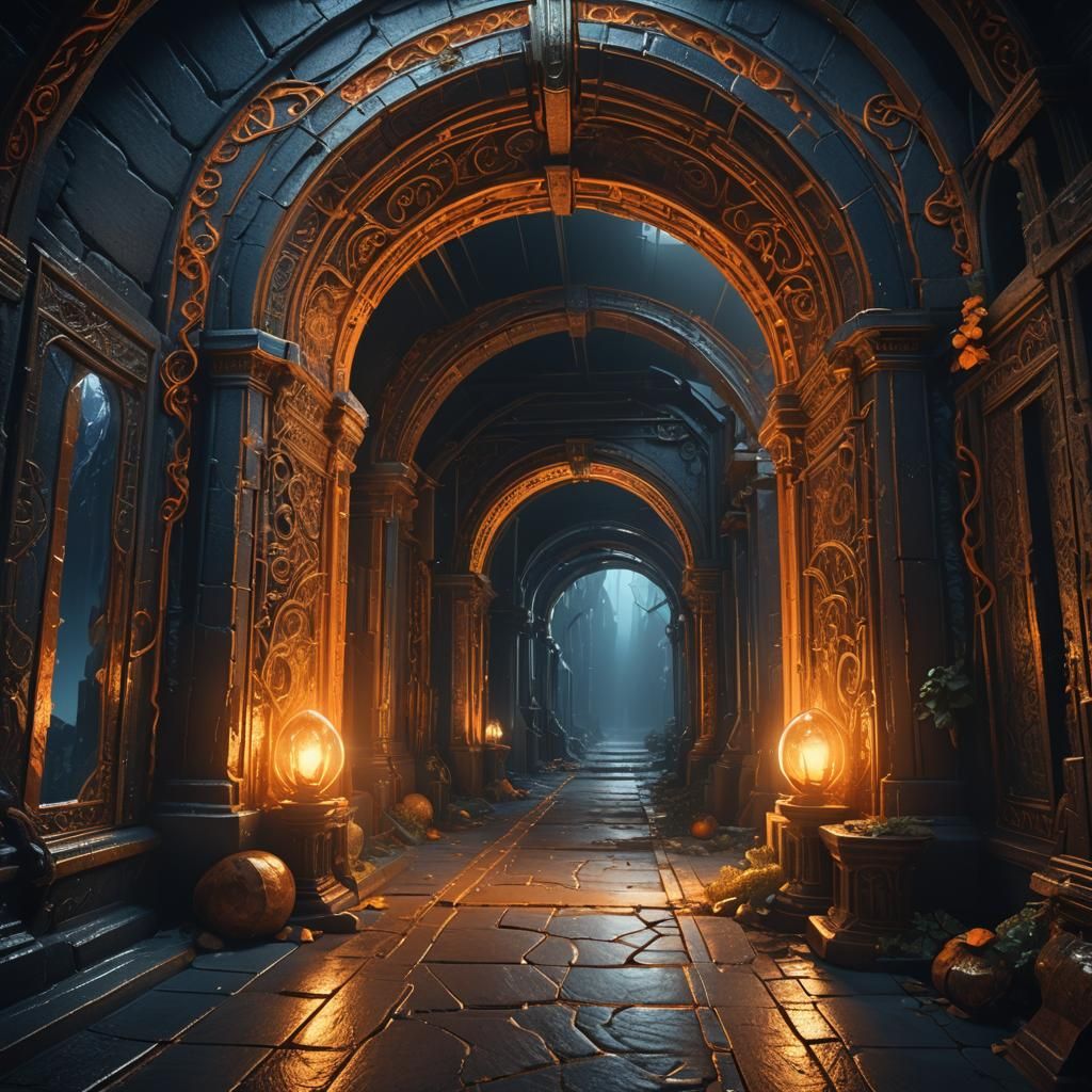 Glass Tunnel Entrance in a Fantastical Corridor