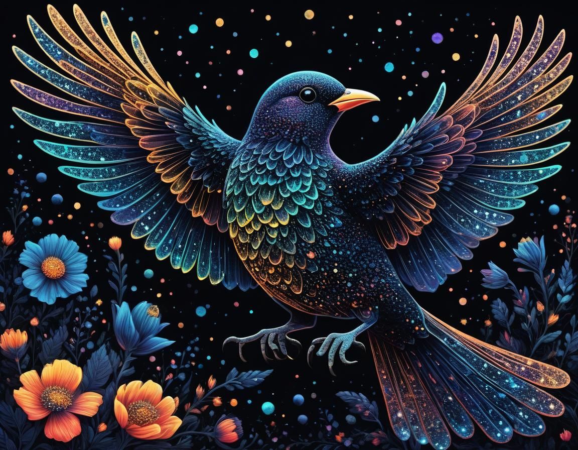 Ethereal Bird: Abstract Minimalist Floral Art