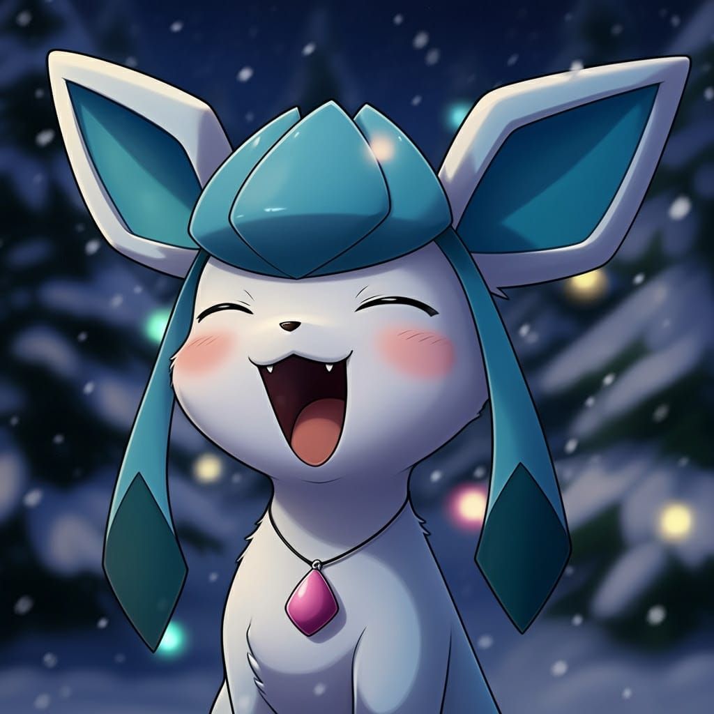 Adorable Anime Ice Fox Basks in Warm Glow of Snowy Pine Fore...
