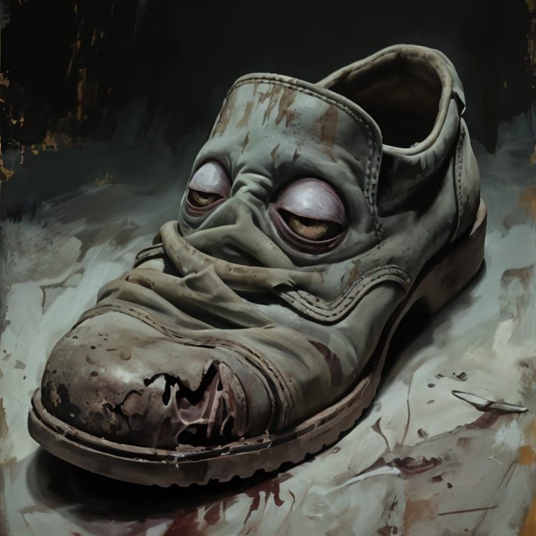 Sleepy Shoe with Eyes in Dramatic Matte Painting Style