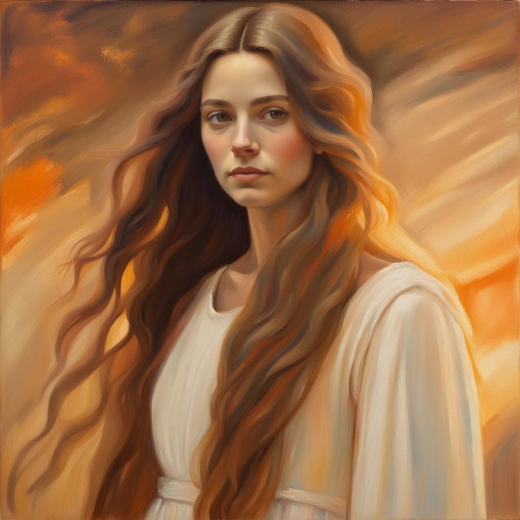 Woman in White Dress: Oil Painting
