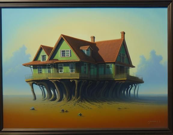 Surreal House: An Abstract Oil Painting
