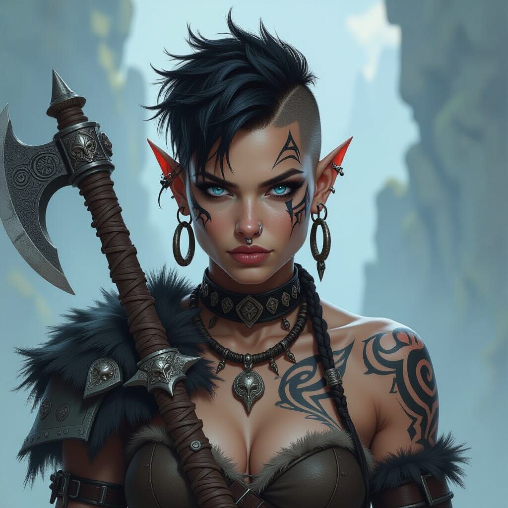 Fierce Barbarian Elf Warrior with Battle Axe
