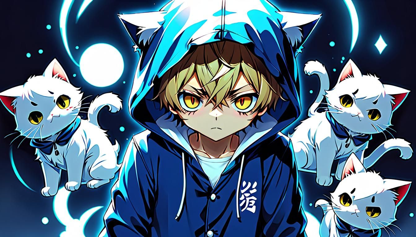 Anime Style Boy in Kitten Pajamas